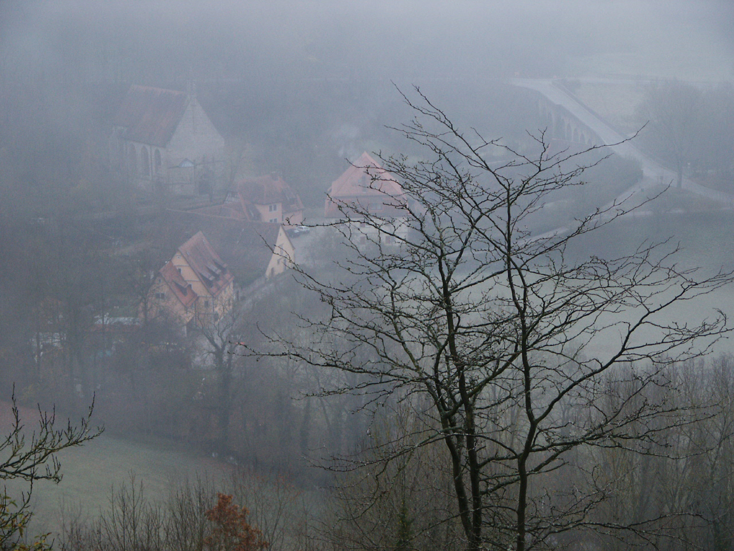 Morning fog seen in a valley from Rothenberg, Germany